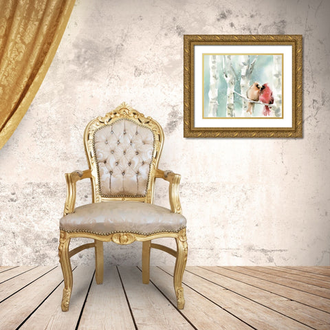 Christmas Cardinals Gold Ornate Wood Framed Art Print with Double Matting by Pete, Katrina