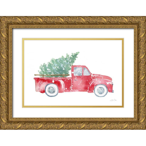 Christmas Truck Gold Ornate Wood Framed Art Print with Double Matting by Pete, Katrina