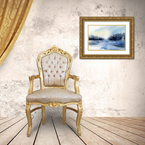 Winter River Gold Ornate Wood Framed Art Print with Double Matting by Pete, Katrina