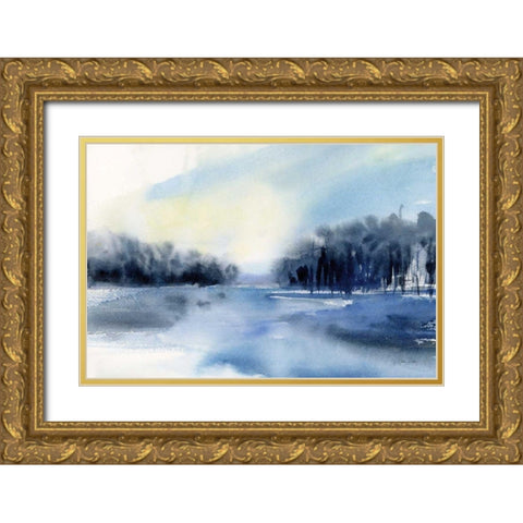 Winter River Gold Ornate Wood Framed Art Print with Double Matting by Pete, Katrina