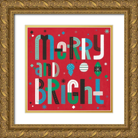 Retro Holiday IV Bright Gold Ornate Wood Framed Art Print with Double Matting by Marshall, Laura