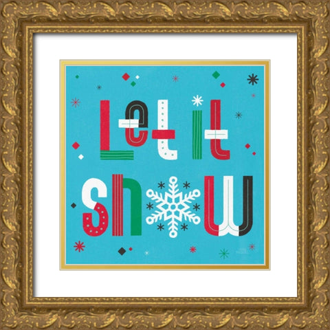 Retro Holiday VI Bright Gold Ornate Wood Framed Art Print with Double Matting by Marshall, Laura