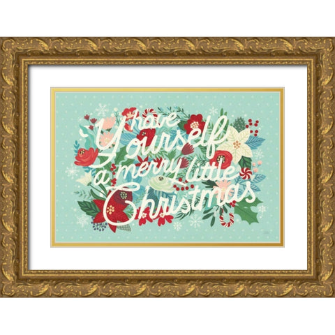 Christmas Wishes I Bright Gold Ornate Wood Framed Art Print with Double Matting by Marshall, Laura