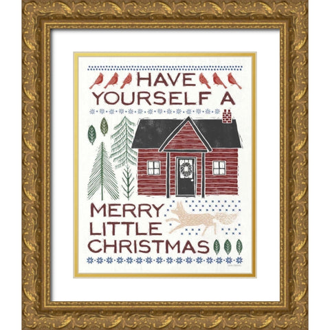 Woodcut Wonderland IV Red Gold Ornate Wood Framed Art Print with Double Matting by Marshall, Laura