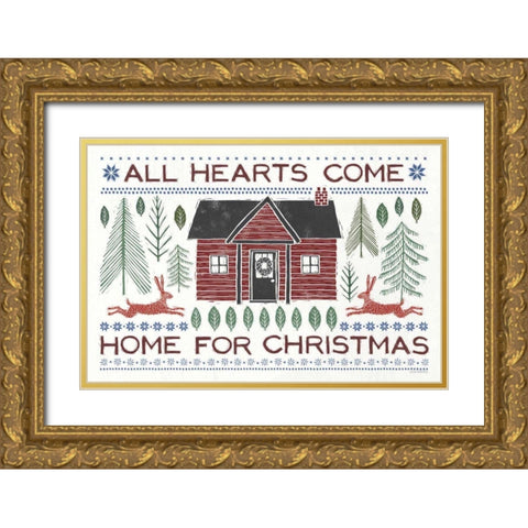 Woodcut Wonderland I Red Gold Ornate Wood Framed Art Print with Double Matting by Marshall, Laura