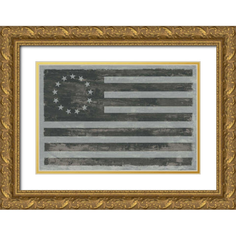 Slate American Flag Gold Ornate Wood Framed Art Print with Double Matting by Schlabach, Sue