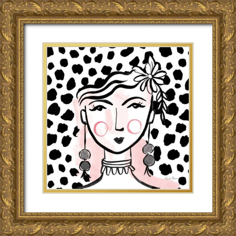 Pretty Faces I PInk Gold Ornate Wood Framed Art Print with Double Matting by Zaman, Farida