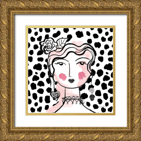 Pretty Faces II Pink Gold Ornate Wood Framed Art Print with Double Matting by Zaman, Farida