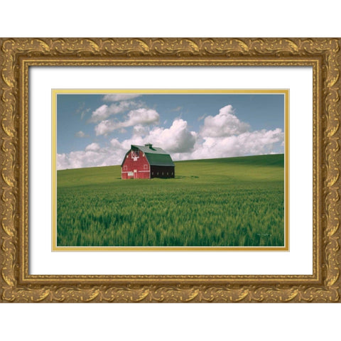 Palouse Region Red Barn I Gold Ornate Wood Framed Art Print with Double Matting by Majchrowicz, Alan