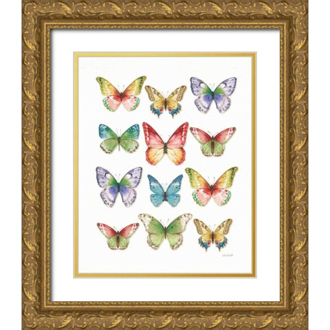 Colorful Breeze Butterflies Gold Ornate Wood Framed Art Print with Double Matting by Audit, Lisa