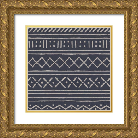 Jungle Love Pattern V Blue Sq I Gold Ornate Wood Framed Art Print with Double Matting by Penner, Janelle
