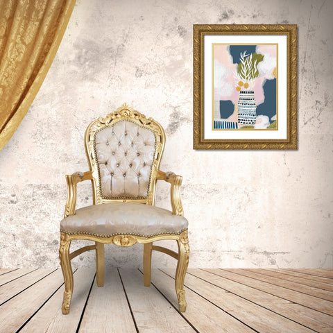 Tribal Still Life Blue Gold Ornate Wood Framed Art Print with Double Matting by Mack, Lynn