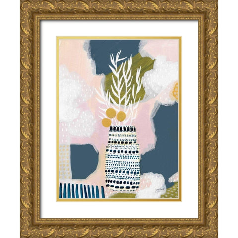 Tribal Still Life Blue Gold Ornate Wood Framed Art Print with Double Matting by Mack, Lynn