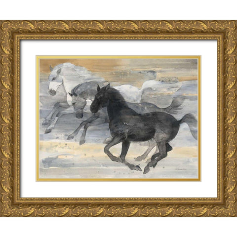 Prancing Trio Gold Ornate Wood Framed Art Print with Double Matting by Hristova, Albena