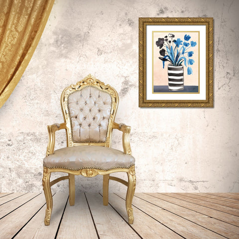 Blue Blooms Gold Ornate Wood Framed Art Print with Double Matting by Panganiban, Karyn