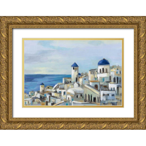 Santorini View I Gold Ornate Wood Framed Art Print with Double Matting by Vassileva, Silvia