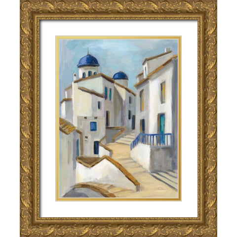 Santorini View II Gold Ornate Wood Framed Art Print with Double Matting by Vassileva, Silvia