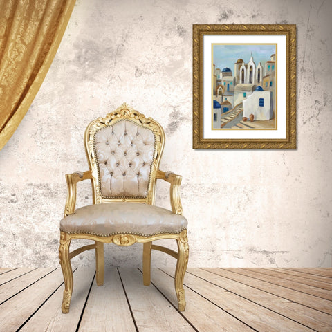 Santorini View III Gold Ornate Wood Framed Art Print with Double Matting by Vassileva, Silvia