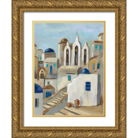 Santorini View III Gold Ornate Wood Framed Art Print with Double Matting by Vassileva, Silvia