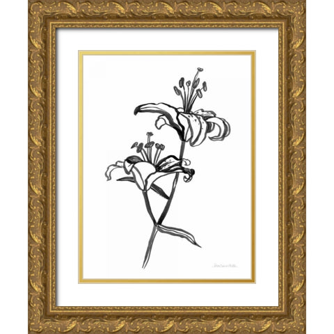 Ink Lilies I Gold Ornate Wood Framed Art Print with Double Matting by Miller, Sara Zieve