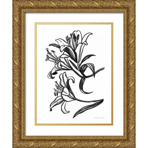 Ink Lilies II Gold Ornate Wood Framed Art Print with Double Matting by Miller, Sara Zieve
