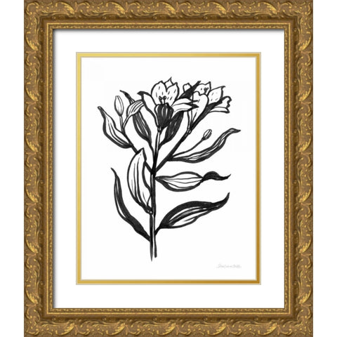 Ink Flower I Gold Ornate Wood Framed Art Print with Double Matting by Miller, Sara Zieve