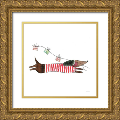 Holiday Dachshund Gold Ornate Wood Framed Art Print with Double Matting by Charro, Mercedes Lopez