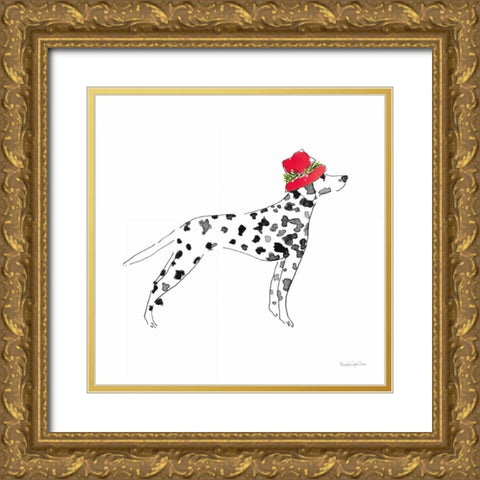 Holiday Dalmatian Gold Ornate Wood Framed Art Print with Double Matting by Charro, Mercedes Lopez