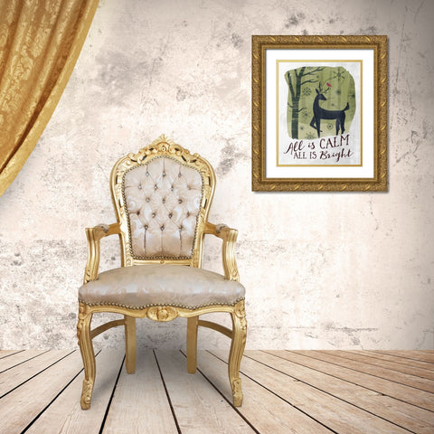 Woodland Wishes I Green Gold Ornate Wood Framed Art Print with Double Matting by Marshall, Laura