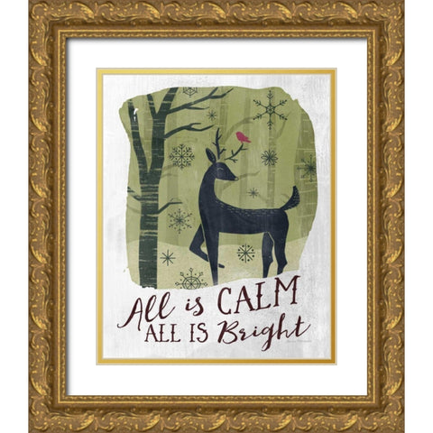Woodland Wishes I Green Gold Ornate Wood Framed Art Print with Double Matting by Marshall, Laura
