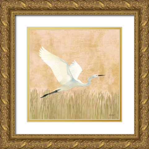 Egret Alighting II Gold Ornate Wood Framed Art Print with Double Matting by Lovell, Kathrine