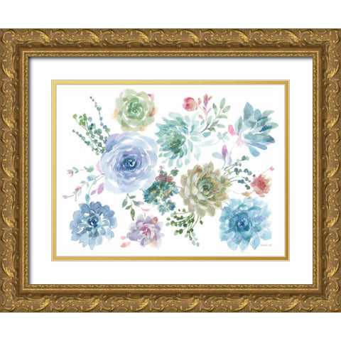 Pretty Succulents Gold Ornate Wood Framed Art Print with Double Matting by Nai, Danhui