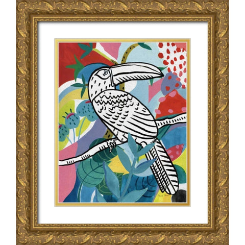 Jungle Toucan Gold Ornate Wood Framed Art Print with Double Matting by Zaman, Farida