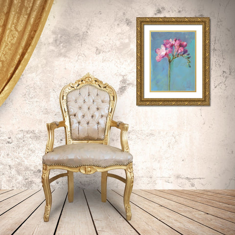 Modern Freesia II Gold Ornate Wood Framed Art Print with Double Matting by Nai, Danhui