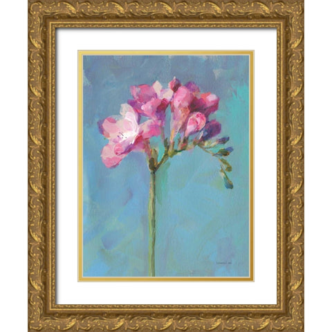 Modern Freesia II Gold Ornate Wood Framed Art Print with Double Matting by Nai, Danhui