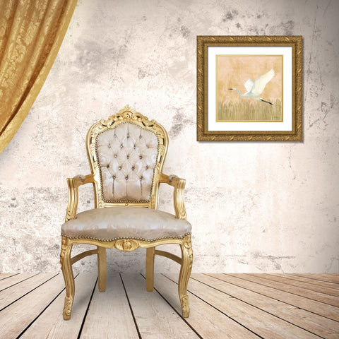 Egret Alighting II Flipped Gold Ornate Wood Framed Art Print with Double Matting by Lovell, Kathrine