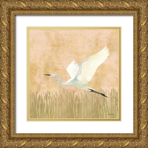 Egret Alighting II Flipped Gold Ornate Wood Framed Art Print with Double Matting by Lovell, Kathrine
