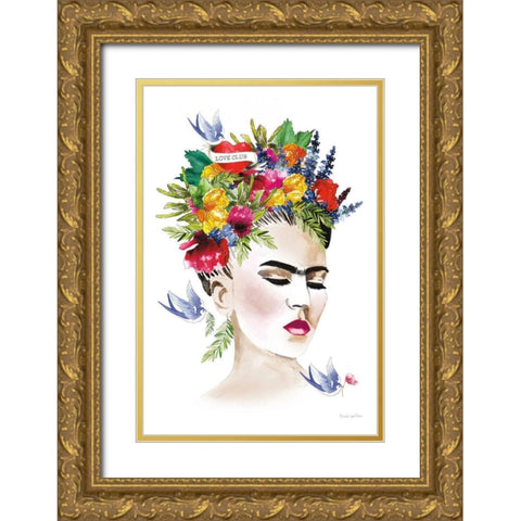 She is Frida Gold Ornate Wood Framed Art Print with Double Matting by Charro, Mercedes Lopez