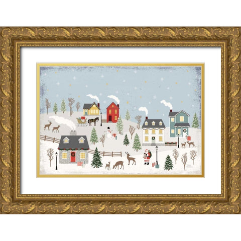 Christmas Village II Day Gold Ornate Wood Framed Art Print with Double Matting by Marshall, Laura