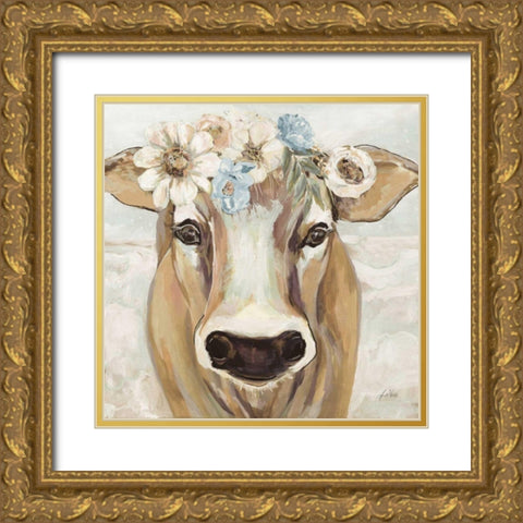 Beau with Flowers Neutral Gold Ornate Wood Framed Art Print with Double Matting by Vertentes, Jeanette