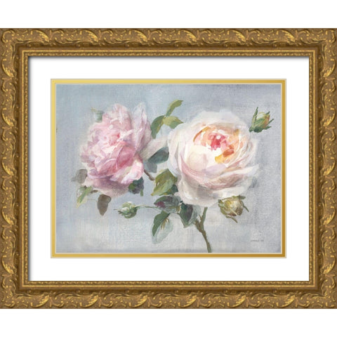 Light Lovely Roses Gold Ornate Wood Framed Art Print with Double Matting by Nai, Danhui