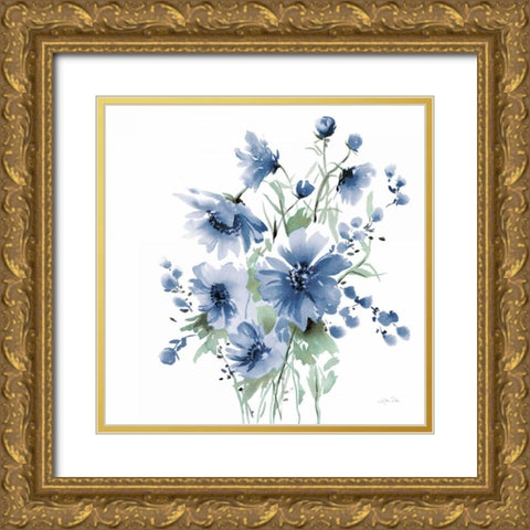 Secret Garden Bouquet I Blue Gold Ornate Wood Framed Art Print with Double Matting by Pete, Katrina