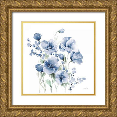 Secret Garden Bouquet II Blue Gold Ornate Wood Framed Art Print with Double Matting by Pete, Katrina
