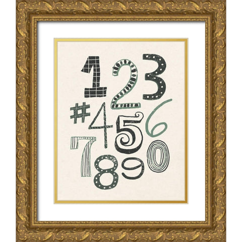 Funky Numbers Dark Gold Ornate Wood Framed Art Print with Double Matting by Mullan, Michael