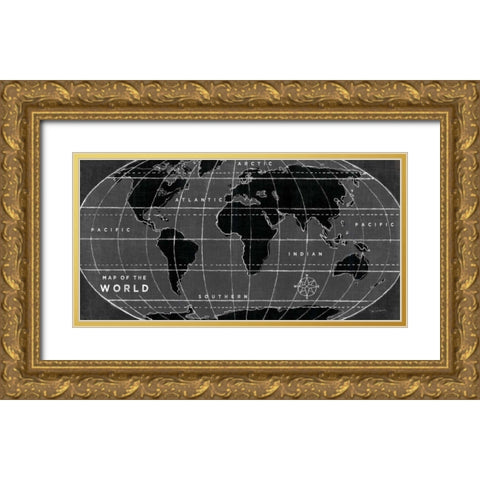 Chalkboard Map of the World Gold Ornate Wood Framed Art Print with Double Matting by Schlabach, Sue