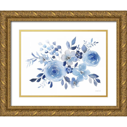 Fresh Blue Bower I Gold Ornate Wood Framed Art Print with Double Matting by Nai, Danhui