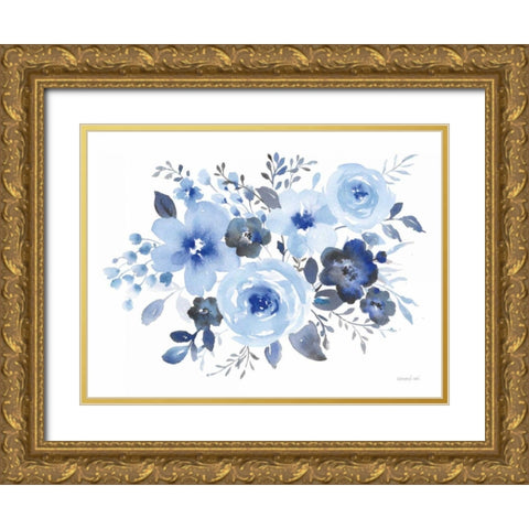 Fresh Blue Bower II Gold Ornate Wood Framed Art Print with Double Matting by Nai, Danhui