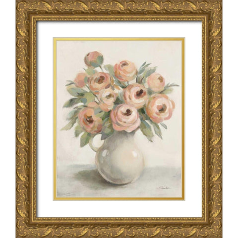 Blush Flowers in a Jug Gold Ornate Wood Framed Art Print with Double Matting by Vassileva, Silvia