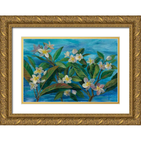 Oceanside Plumeria Gold Ornate Wood Framed Art Print with Double Matting by Vassileva, Silvia