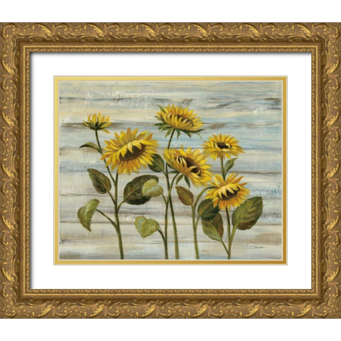 Cottage Sunflowers Gold Ornate Wood Framed Art Print with Double Matting by Vassileva, Silvia